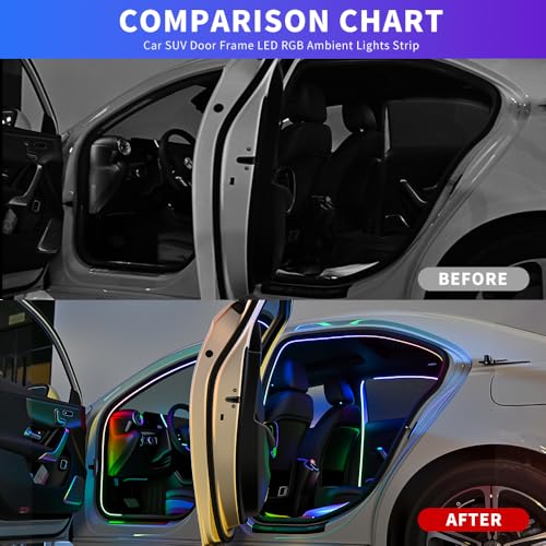 Car SUV Door Frame Ambient Light Lighting, Car Door Ambient Lights LED RGB, Automotive Auto Interior USB Neon Accent Lights Strip Accessories, App Remote Control Music Sync, Acrylic, 4 Pack*11.48ft