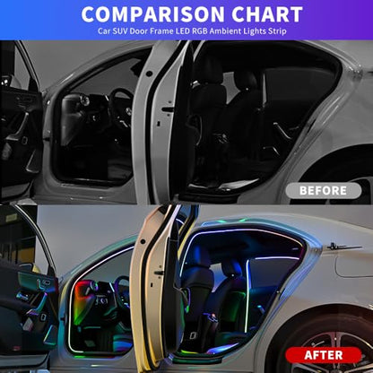 Car SUV Door Frame Ambient Light Lighting, Car Door Ambient Lights LED RGB, Automotive Auto Interior USB Neon Accent Lights Strip Accessories, App Remote Control Music Sync, Acrylic, 4 Pack*11.48ft
