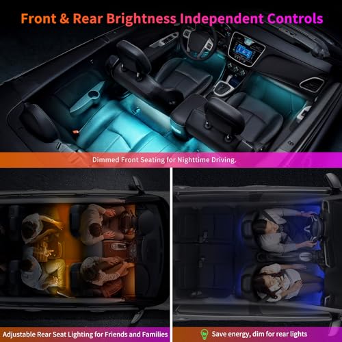 ATOTO Car LED Lights, Smart Interior Lights with App Control, 160 LEDs RGB Inside Car Lights with DIY 21 Music Modes 16 Million Color Switching-Independent Control of Front and Rear, CI-FLT01