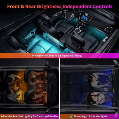 ATOTO Car LED Lights, Smart Interior Lights with App Control, 160 LEDs RGB Inside Car Lights with DIY 21 Music Modes 16 Million Color Switching-Independent Control of Front and Rear, CI-FLT01
