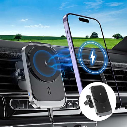 Wireless Charger Car Mount Air Vent Phone Holder, 15W Fast Charging Strong Magnetic Phone Holder for Car, Compatible with iPhone 16 15 14 Pro Max 13 Smartphone [2025 Upgraded]