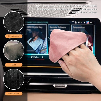 Car Screen Cleaner, Microfiber Dashboard Cleaning Wipes, Vehicle Touch Screen Pad Universal Cleaning Tool for Vehicle Dashboard Display, Car Cleaning Kits (Pink & Gray) - color: Square, Pink & Gray, 1 Pcs