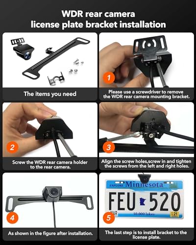 WOLFBOX Reverse Rear Camera License Plate Bracket, Installation Holder for Backup View Camera (Suitable for WOLFBOX Rear Camera of G840H/G890/G850/G840S/G930/G900/G900PRO/G850PRO/G900 Tripro)