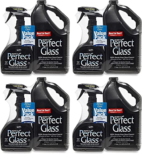 HOPE'S Perfect Glass Cleaner, Streak-Free, Ammonia-Free Window, Mirror, Screen, and Shower Door Cleaner, Indoor and Outdoor Glass Surfaces, 32 Fl Oz Spray Bottle and 67.6 Fl Oz Refill, Pack of 4 - style: 32 Fl Oz Spray Bottle and 67.6 Fl Oz Refill (Pack o