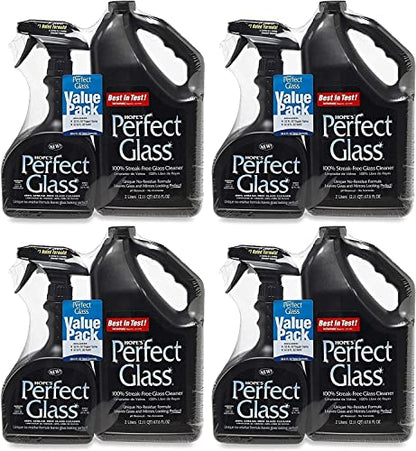 HOPE'S Perfect Glass Cleaner, Streak-Free, Ammonia-Free Window, Mirror, Screen, and Shower Door Cleaner, Indoor and Outdoor Glass Surfaces, 32 Fl Oz Spray Bottle and 67.6 Fl Oz Refill, Pack of 4 - style: 32 Fl Oz Spray Bottle and 67.6 Fl Oz Refill (Pack o