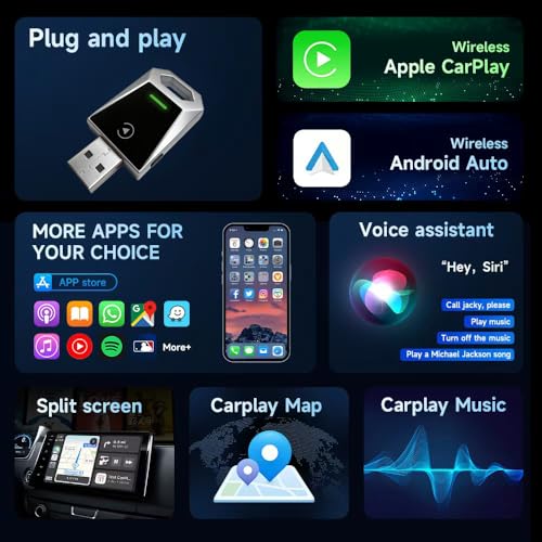 2-in-1 Wireless CarPlay & Android Auto Adapter, Metal Silver CarPlay Dongle, Fast Auto-Reconnect Adapter, for iPhone & Android with USB/USB-C Port