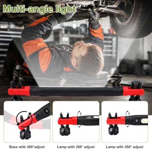 Rechargeable Underhood Work Light, Magnetic LED Mechanic Light Bar with Hook, 5000mAh Battery Operated Shop Light for Car Repair, Garage, Workshop, Automotive - [2026 Version]
