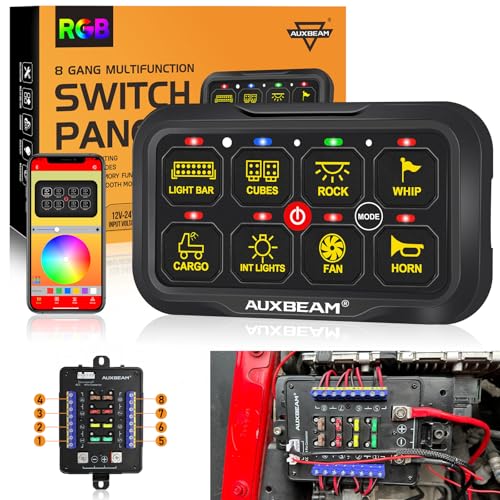 Auxbeam 8 Gang Switch Panel Bluetooth AR-820 with RGB APP Control 3 Modes - size: 8 Gang Bluetooth Switch Panel (TWO Sides Output)