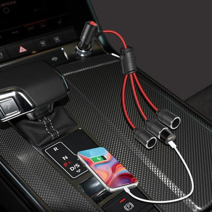 GELRHONR 12V 1 to 3 Cigarette Lighter Splitter Power Adapter, 3 Way Cigarette Lighter Extension Cord with ON OFF Switch, Male Plug to Dual Female Socket Extension Cable-30CM (1 to 3) - size: 0.3M, style: 1 to 3