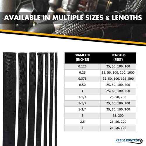 Kable Kontrol Flame Retardant PET Expandable Braided Sleeving 1/4” Inch ID 200 Feet Long - UL94 V0 Fire & Abrasion Resistant Flexible Sleeve Wire Management for Home, Industrial Use – Black - color: Black, size: 0.25 Inch (1/4") - 200 Feet
