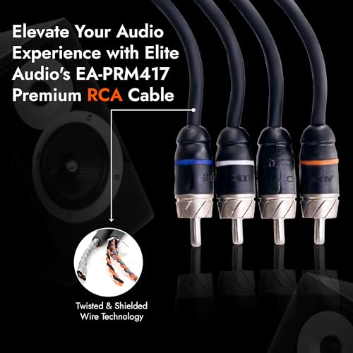 Elite Audio Premium Series 17ft. 4-Channel Car Audio RCA Cable – Double Shielded, Oxygen Free Copper, Noise Reducing Audio Cable for Amplifiers, Subwoofers, Speakers, and Processors – PRM417 - size: 17' (ft), style: 4-Channel