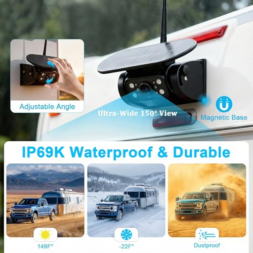 X7 2 Wireless Solar Magnetic Backup Camera for RV Truck - 15000mAh Battery Magnetic Hitch Camera 7” Monitor 320FT Range - 5th Wheel Hitch Gooseneck Travel Boat Horse Trailer Truck - size: 7" Monitor w/ 2-Cam