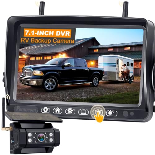 RV Backup Camera with Solar Magnetic - 50 FT Long Distance No Signal Delay - size: 7.1" RV Trailer Backup Camera