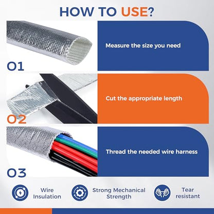 Automotive Aluminum Heat Shield Sleeve Wrap Wire Up to 485 °F, Cable Heat Shield Fire Sleeve Heat Resistance Silver Inner Diameter (1"-22ft) - size: 1"-22ft