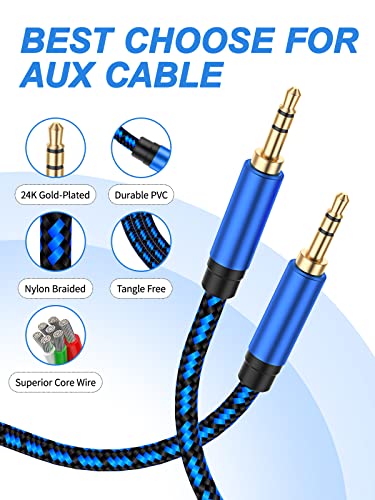 Aux Cord 30 ft - Nylon Braided 3.5mm Audio Cable for Car Stereo, Aux Cable for Headphones, Speakers - size: 30ft