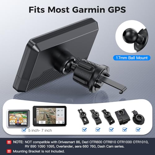 Garmin GPS Car Mount – Upgraded Metal Hook Air Vent Holder, 17mm Ball Air Vent Mount Compatible with Garmin Nuvi, Drive, DriveSmart, Dezl & Other 17mm Ball GPS Devices - color: Black