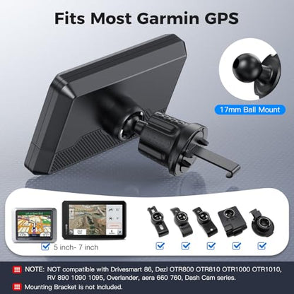 Garmin GPS Car Mount – Upgraded Metal Hook Air Vent Holder, 17mm Ball Air Vent Mount Compatible with Garmin Nuvi, Drive, DriveSmart, Dezl & Other 17mm Ball GPS Devices - color: Black