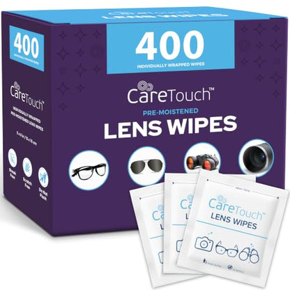 Care Touch Lens Wipes for Eyeglasses- 400 Count Individually Wrapped Pre- Moistened Wipes, 5 x 6 Inch- Camera Lens, Sunglasses and Glasses Cleaner,- Gentle and Portable for Cleaning of Optical Devices - size: 400 Count (Pack of 1)