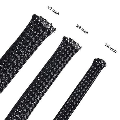 Boao 50ft PET Expandable Braided Cable Sleeve, Wire Loom Braid Sleeving with 127 Pieces Shrink Tube for Audio Video and Other Home Device Cable Automotive Wire(1/2 Inch, 1/4 Inch, 3/8 Inch,Black) - color: Black, size: 1/2 Inch, 1/4 Inch, 3/8 Inch
