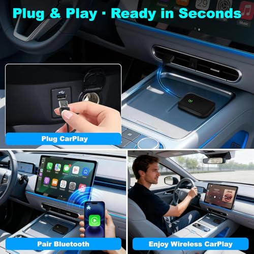 Wireless CarPlay Adapter for iPhone, Wireless Adapter USB-C, Bluetooth Connection, Auto-Switch Between Multiple iPhones, Fast & Stable, iOS 10+ (Space Black) - color: Classic Black