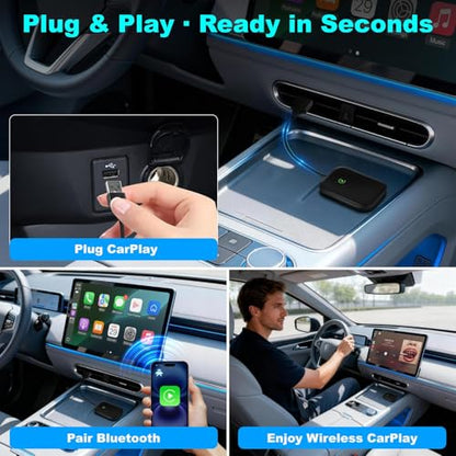 Wireless CarPlay Adapter for iPhone, Wireless Adapter USB-C, Bluetooth Connection, Auto-Switch Between Multiple iPhones, Fast & Stable, iOS 10+ (Space Black) - color: Classic Black