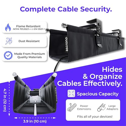Ascrono Original Under Desk Cable Management Tray, Black, 14.1" - color: Black, size: Mini (14.1 in)