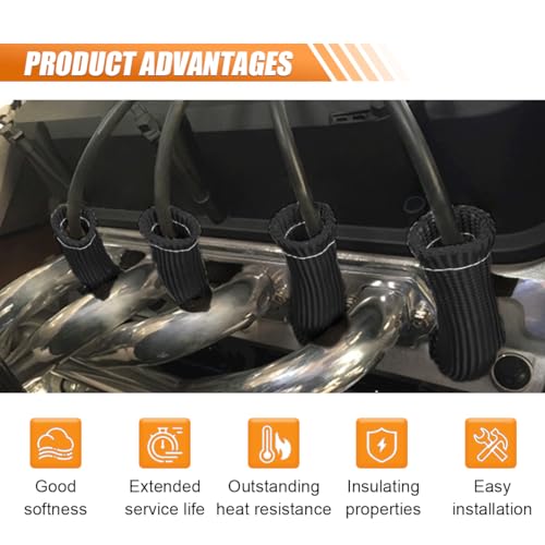 Spark Plug Wire Boots Protector Sleeve, 2500 Degree Spark Plug Wire Heat Shield Sleeve Cover for SBC BBC 350 454, 6 Inch Spark Plug Wire Heat Insulation Cover Wrap for Car Truck (Black, 8PCS) - size: 8PCS/Black