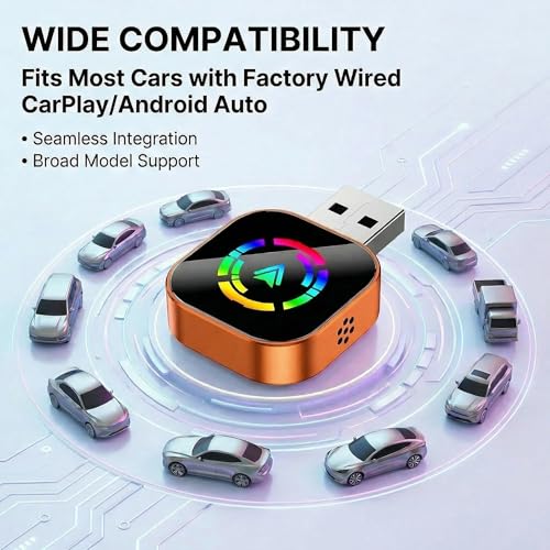 2026 Wireless CarPlay Adapter, Upgraded Wired to Wireless, Supports CarPlay & Android Auto, Plug and Play, Fast Auto Reconnect, Stable Contrl, Zero Lag, Heat Dissipation, Noiseless Car Use - color: Orange