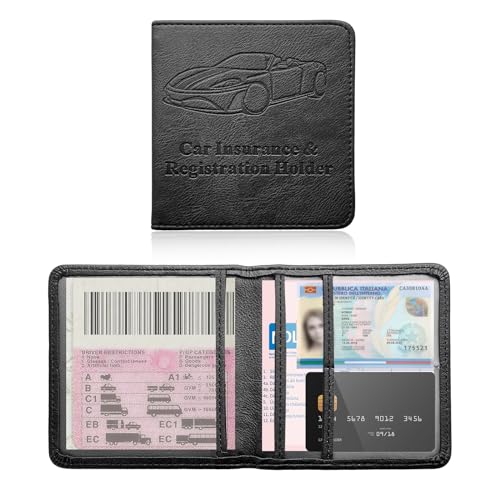 Ziciner Car Registration and Insurance Holder, Auto Card Document Glove Box Organizer with Magnetic Closure, Universal Vehicle Interior Accessories for Cars SUVs (Black-Small) - color: Black, size: S-5.2×5.1"