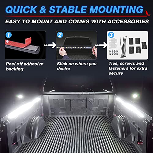 MICTUNING 2Pcs 60 Inch White LED Cargo Truck Bed Light Strip Lamp Waterproof Lighting Kit with On-Off Switch Fuse 2-Way Splitter Cable Compatible with Pickup RV SUV and More - size: 2Pcs 60" White