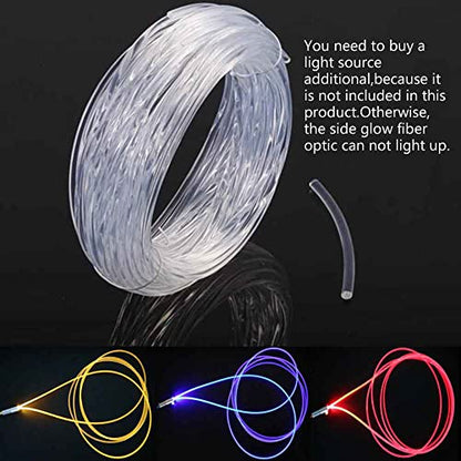 10ft Super Bright MMA Plastic Optic Fiber Side Glow - LED Light Source Soft Optical Fiber Light Guide Strip - size: diameter 0.08in