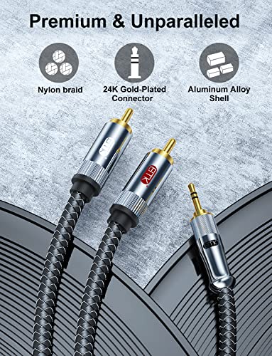 EMK 3.5mm to RCA Stereo Audio Cable - Gold Plated, Aux Male to 2RCA Male, 10ft/3M, Compatible with Smartphones, MP6, Tablets, Speakers, Home Theater, HDTV - color: 3.5mm Male to 2 RCA Male Silver, size: 10 Ft/3M, style: 3.5mm to 2RCA