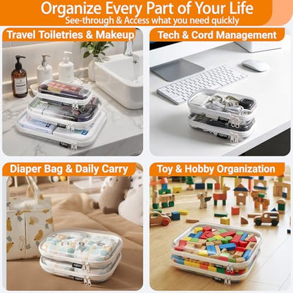 YQBRAO Clear Hard Shell Zipper Cases, 3 Large Travel Organizers, White - color: White, size: 3 Pack(L)