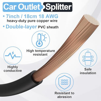 12V Car Cigarette Lighter Splitter, Dual Socket 1 to 2 Adapter, 18AWG Extension Cord with 10A Fuse, Vehicle Charger Power Adapter - color: cigarette lighter adapter01