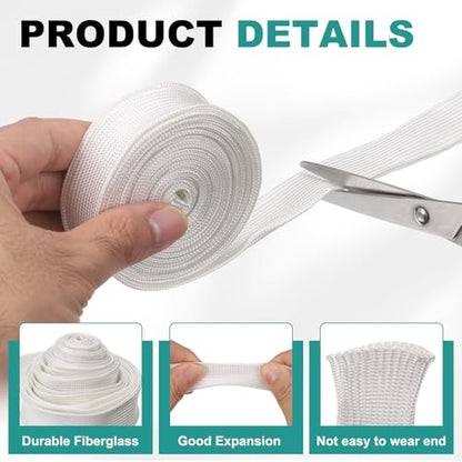 HARFINGTON Braided Sleeving 9.8ft x 1/4" High Temp Fiberglass Braid Cable Sleeve for Automotive Home Office Cables Video Cord Management Cable Protection - size: 9.8ft x 1/4"