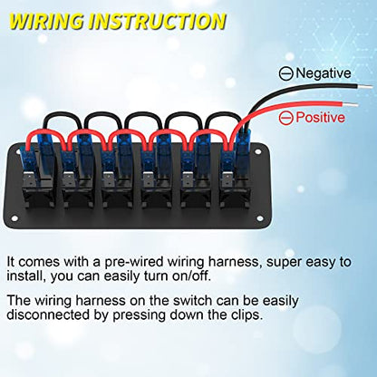 Joinfworld 6 Gang Rocker Switch Panel 12V Marine Boat Switch Panel Waterproof 12 Volt Blue LED Light Toggle Switch Panel ON Off with Pre-Wired for Boat Automotive Car Truck RV UTV - style: 6 Gang