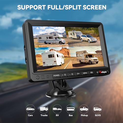 eRapta Dual Magnetic Wireless Backup Cameras - HD1080P 7” DVR Monitor, Stable Signal for RV/Trailer/Truck/Tractor/Camper/Hitch/Travel, 1-Min Install-Free, Clear Night Vision Back Up Camera (ACT702) - color: dark black