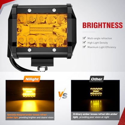 Nilight 4 Inch Amber LED Light Pods 2 PCS 60 W - color: Amber Led Pods