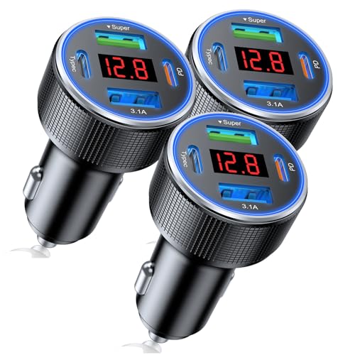 4-Port USB C Car Charger 78W PD Fast Charging 3-Pack - color: Black-3Pcs
