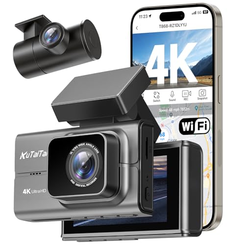 4K Dash Camera Front and Rear, HDR&WDR Night Vision, Dash cam with Built-in WiF, GPS, Car Dashcam with 3" Touch Screen, 170° Wide Angle, Loop Recording, 24H Parking Mode, Supports 256GB Max - style: only dash cam