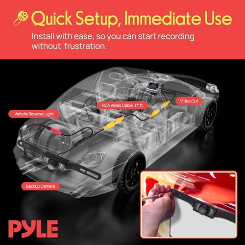 Pyle PLCM10 Rear View Backup Parking Reverse Camera, License Plate Mount, Weatherproof, Night Vision, Distance Scale Lines, Swivel Angle Adjustable Cam