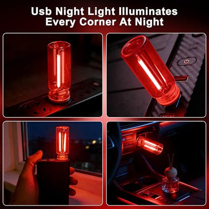 Car USB Night Light Touch Dimmable - 1-Pack Retro LED Filament Lamp for Truck Interior, Bedroom & Camping | Glass Bottle Ambiance Lighting (Red) - color: 1 PCS (Red)