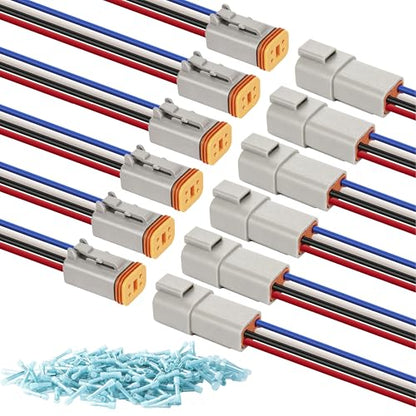 Deutsch DT 4 Pin Grey Male Female Wiring Harness Connector 6 Kits, 16 AWG - color: 6 Sets-Grey, size: 4Pin