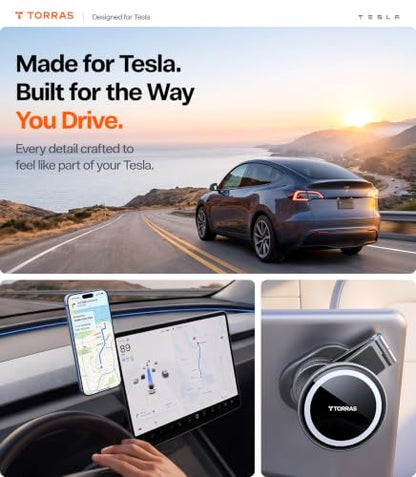 TORRAS Stow Tesla Phone Mount [Hidden & Strong Magnet] 360°Rotation Foldable Tesla Phone Holder Fit for All Phones, Tesla MagSafe Car Mount, Tesla Accessories for Model Y Model 3/S/X/Cybertruck