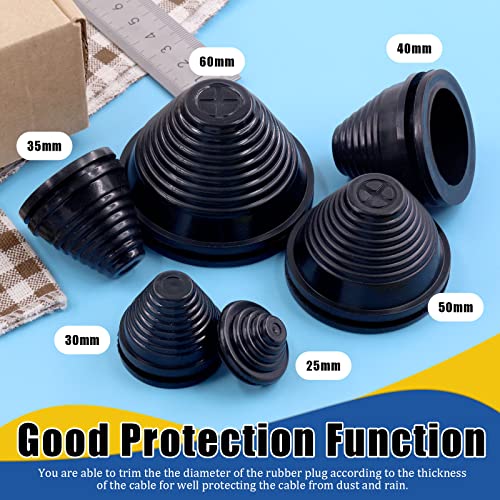 Glarks 26Pcs 6 Sizes Rubber Grommets Assortment Kit, 25mm/30mm/35mm/40mm/50mm/60mm Drill Hole Grommets Wire Protection Firewall Hole Plug for Wire, Plug, Plumbing