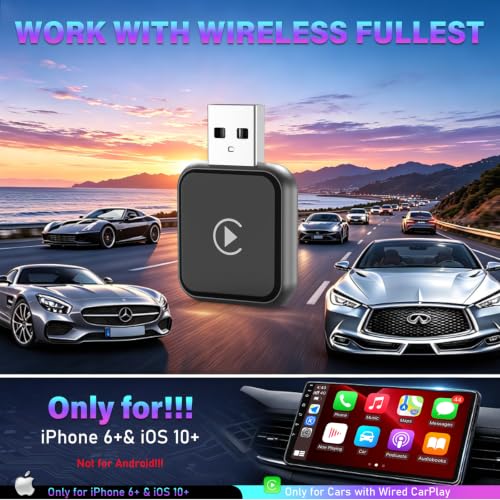 Wireless Carplay Adapter for iPhone Latest Upgrade，Play Plug & Play