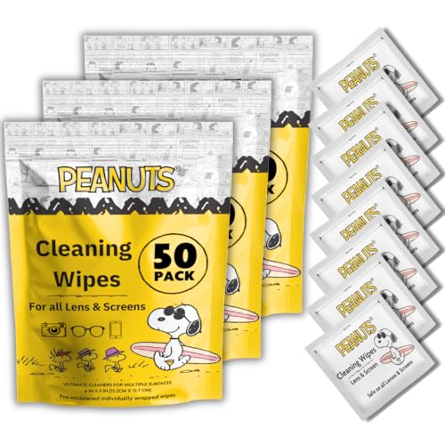 Snoopy Lens Wipes for Eyeglasses (3 Pack of 50) Disposable Eye Glasses Cleaner Wipes - Pre-Moistened Cleaner for Phone Screen, Camera & More - Scratch-Free & Streak-Free 6 x 5 Individually Wrapped - size: 50 Pack (Pack of 3)