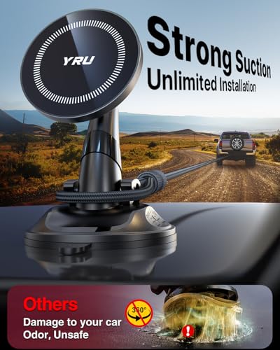YRU Upgraded Military-Grade [98+LBS Strong Suction]for Magsafe Phone Holder - color: Black