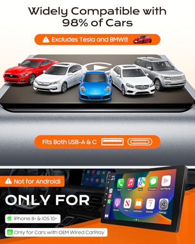 Mini Wireless CarPlay Adapter for iPhone Apple, Converts Factory Wired CarPlay to Wireless, Fast Auto Connect, Low Latency, Plug & Play, Compatible with iOS 10+ & 2015+ Cars, USB-A/C, Gray - color: Gray