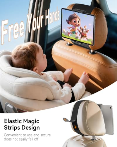 OHLPRO Tablet Holder for Car Headrest, 360° Rotating Tablet Mount for Back Seat with Velcro Strap, Tesla Model 3/Y, SUVs, Sedans & Minivans, Fits 5–13" iPad & Phones, Road Trip Essentials for Kids
